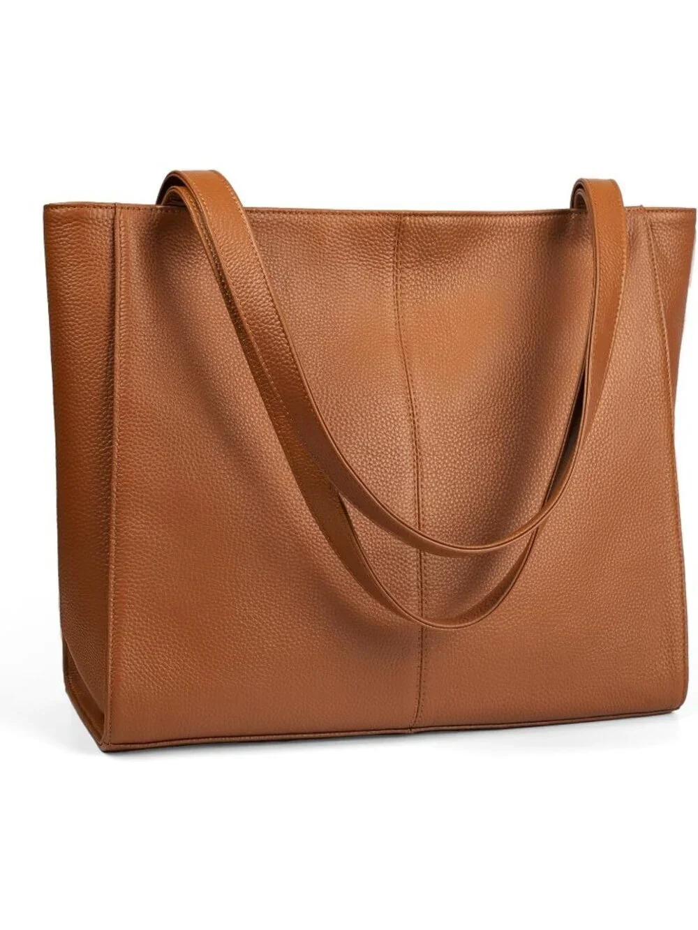 Women Cognac Brown Leather Shoulder Satchel Laptop Compartment Bag